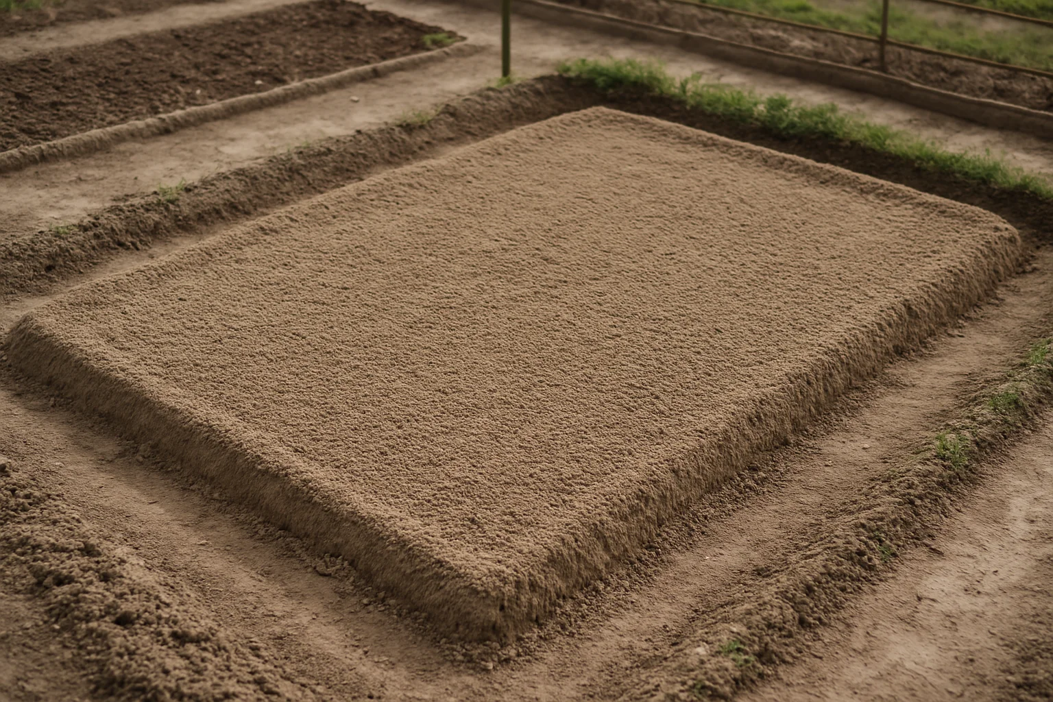 Une petite pépinière au sol léger, finement émietté et propre, sans mauvaises herbes, prête pour le semis.