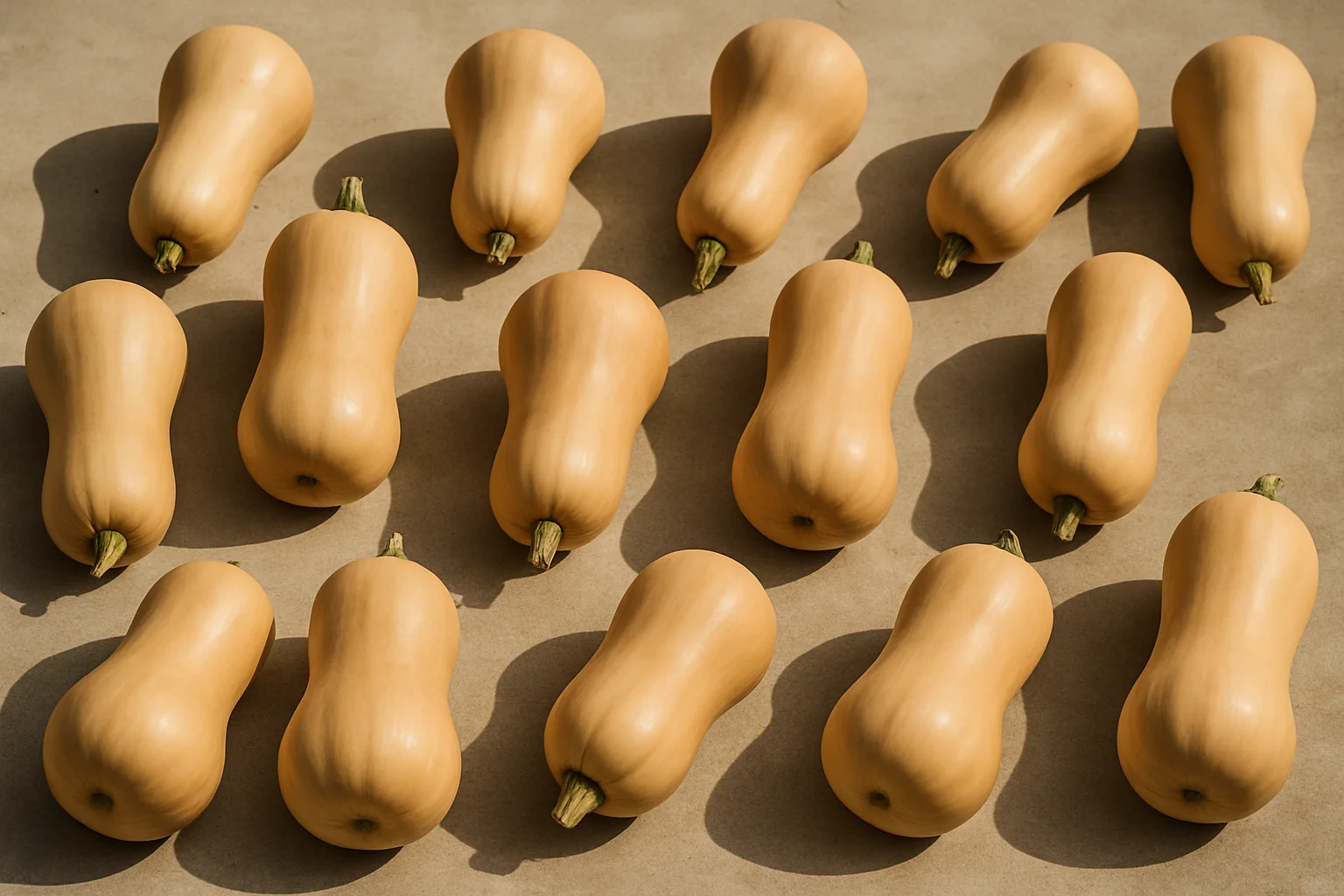 Des courges butternut récoltées sèchent à l’air libre avant le stockage.